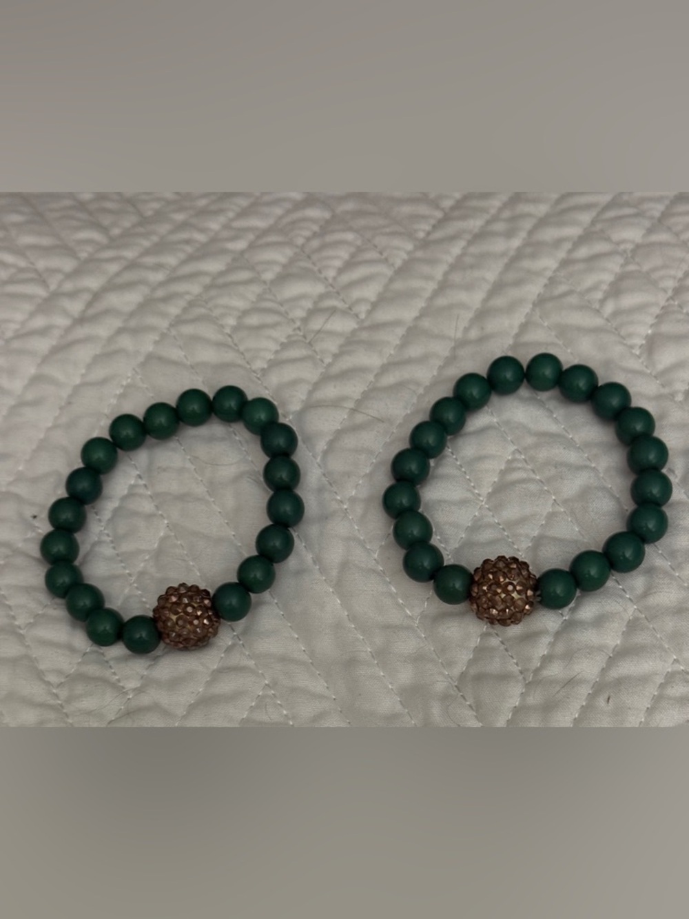 Green Beaded Stretch Bracelet with Bronze Accent - Women Jewelry
